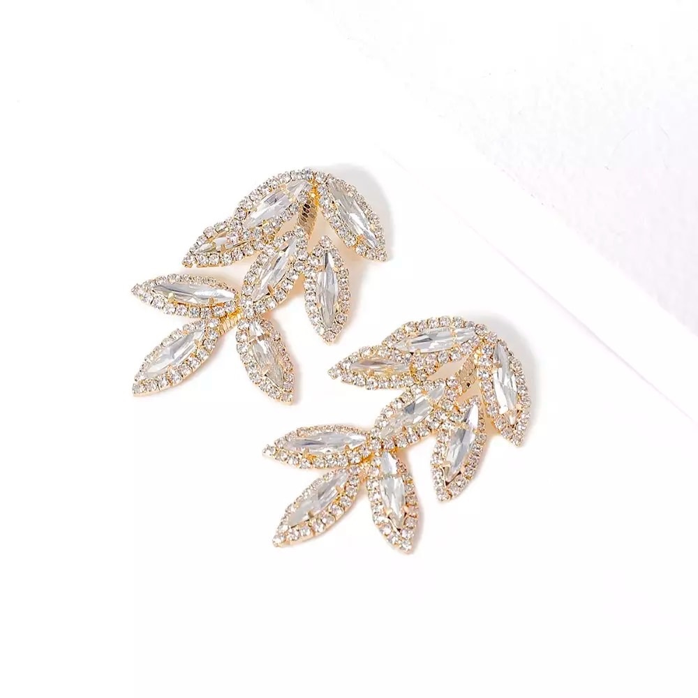 Golden Crystal Leaves Sparkling Earrings